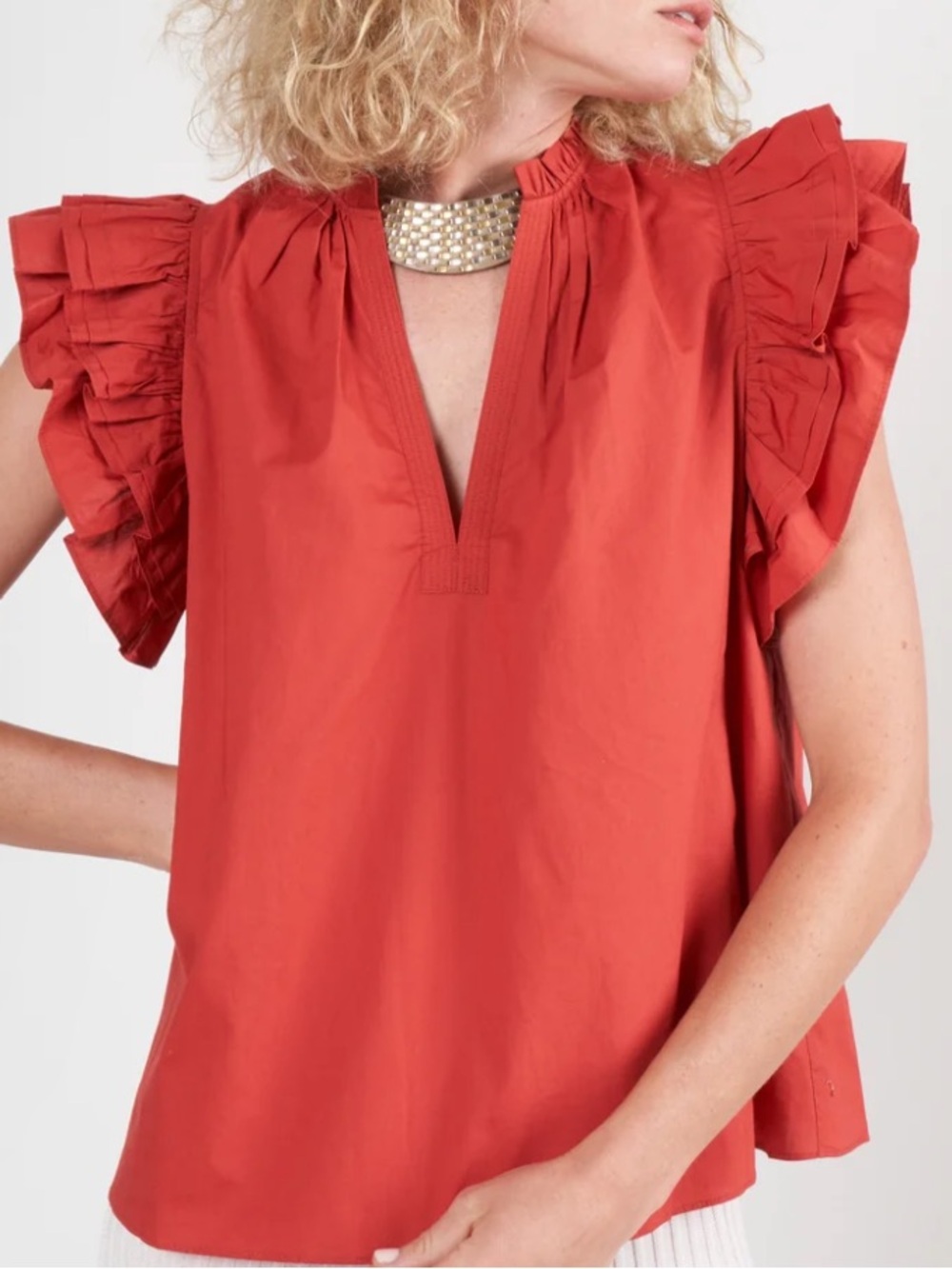 ULLA JOHNSON Elena Top ruffled layered Burnt Henna size 6